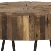 Contemporary 22 in. Round Reclaimed Wood Accent End Table, Iron Hairpin Legs, Living Room Side Table, Brown and Black