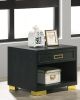 1pc Contemporary Square End Table Storage Drawer Open Shelf Black Gold Finish Metal Pull Knob Living Room Bedroom Wooden Modern Furniture