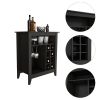 Essential Bar Cabinet; One Open Shelf; Six Built-in Wine Rack; One Drawer -Black
