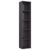 Book Cabinet High Gloss Gray 15.7"x11.8"x74.4" Engineered Wood
