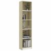 5-Tier Book Cabinet White and Sonoma Oak 15.7"x9.4"x68.9" Engineered Wood