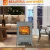 HOMCOM 22" Electric Fireplace Heater, Freestanding Fire Place Stove with Realistic LED Flames and Logs, and Overheating Protection, 750W/1500W, Gray