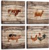 Animal Farm Canvas Wall Art Cattle Pig Chickens Pictures for Wall Retro Painting Wall Art for Living Room Dining Room Decor