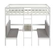 Twin Over Twin Bunk Beds Can be Turn into Upper Bed and Down Desk, Cushion Sets are Free for Kids, Teens, Girls, Boys. White,79''L x 40.9''W x 79''H.