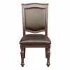 Traditional Dining Wooden Side Chairs Set of 2 Brown Cherry Finish Faux Leather Upholstery Home Furniture