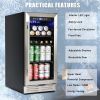 Built-in and Freestanding 15" Mini Beverage Refrigerator/Wine Cabinet, 120 Cans, 34-65°F, Quiet, Adjustable Shelves, Touch Controls, Defrost