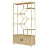 Rattan bookshelf 7 tiers Bookcases Storage Rack with cabinet for Living Room Home Office, Natural, 39.4'' W x 13.8'' D x 75.6'' H.