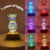 3D Fireworks Bear Night Light RGB Led 7 Color Luminarias Projection Lamp Romantic Gift Bedroom Decor Home Kawaii Desk Decoration
