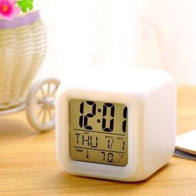 1pc, Multi-Fuction LED Night Light 7 Color Changing Digital Alarm Clock Lamp For Wake Up Bedside Bedroom Holiday Gift (Color: White, size: 7 Color Changing)
