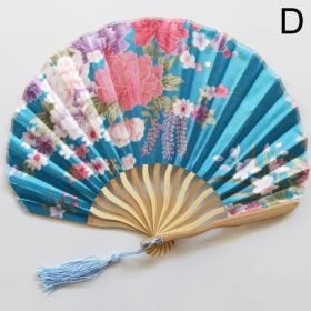 1pc Folding Fan Handheld Fans Chinese Imitation Silk Classical Hanfu Fan Tassel Elegent Female Fan Home Decoration Fan Chinese Fan Hand Folding Fans V (Color: lake blue)