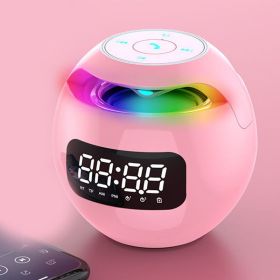 Wireless Portable Speaker With Clock Alarm & Human Body Induction, Color Atmosphere Light, Waterproof Small Speaker With Light Card (Model: Clock Version, Color: pink)