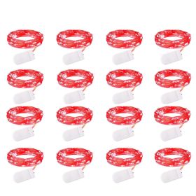 16 Pack Led Fairy Lights Battery Operated String Lights Waterproof Silver Wire 7 Feet 20 Led Firefly Starry Moon Lights For DIY Wedding Party Bedroom (Color: Red)