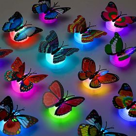 24pcs, 3D LED Butterfly Decoration Night Light Sticker Single And Double Wall Light (Quantity: 12single+12double)