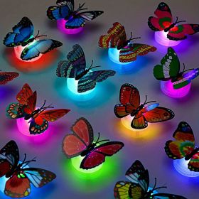 24pcs, 3D LED Butterfly Decoration Night Light Sticker Single And Double Wall Light (Quantity: 6single+6double)