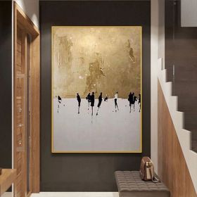 100% Hand Painted Abstract Oil Painting Wall Art Figure Picture Gold Foil Minimalist Modern On Canvas Decor For Living Room No Frame (size: 90X120cm)