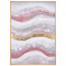 100% Handmade Gold Foil Abstract Oil Painting Wall Art Modern Minimalist Pink Marble Texture Picture Canvas Home Decor For Living Room No Frame (size: 90X120cm)