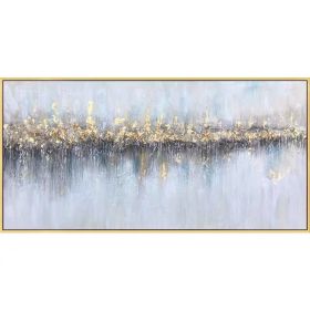 100% Handmade Gold Foil Abstract Oil Painting Wall Art Modern Minimalist Blue Abstract Picture Canvas Home Decor For Living Room No Frame (size: 90X120cm)