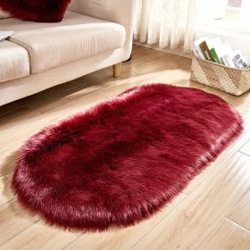 1pc Super Soft Area Rug, Plush Fluffy Faux Sheepskin Oval Floor Mat For Living Room Bedroom, Machine Washable Bedside Rugs (Color: BURGUNDY, size: 23.62*47.24inch)