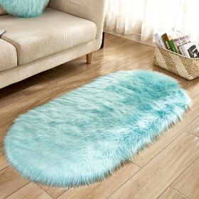 1pc, Oval Plush Rug, Bedside Foot Cushion, Sofa Foot Cushion, Carpet Floor Mat, 23.62*47.24inch, Floor Decor (Color: light blue, size: 23.62*47.24inch)