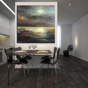 Hot Selling Artist Hand-painted High Quality Abstract Black and gold landscape Oil Painting Handmade on Canvas for room unframed (size: 60x60cm)