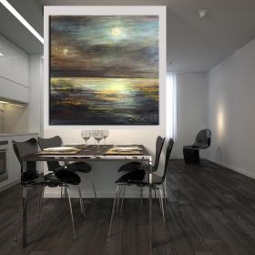 Hot Selling Artist Hand-painted High Quality Abstract Black and gold landscape Oil Painting Handmade on Canvas for room unframed (size: 120x120cm)
