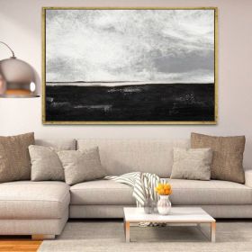 Hand Painted Abstract Oil Painting Black White Textured Abstract Wall Art Picture Living Room Bedroom Wall Decor Frameless (size: 50X70cm)