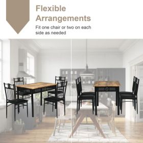 5 Pieces Dining Set Wood Metal Table and 4 Chairs with Cushions (Color: Black)