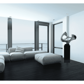 Chrome Abstract Mask 54" Tall Floor Sculpture (Option: Chrome with Black Stand)