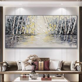 Hand Painted Oil Painting Forest Oil Painting on Canvas Living room Wall Decor Textured Wall Art Abstract Landscape Art Modern Nature Painting Custom (Style: 1, size: 40x80cm)