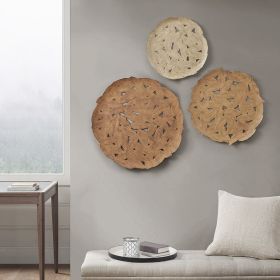 Textured Feather 3-piece Metal Disc Wall Decor Set (Color: as Pic)