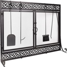 Fireplace Screen,  Metal Fire Place Cover Two-Doors Large Flat Guard Screens (type: rectangle)