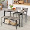 4 Pieces Rustic Dining Table Set with 2 Chairs and Bench